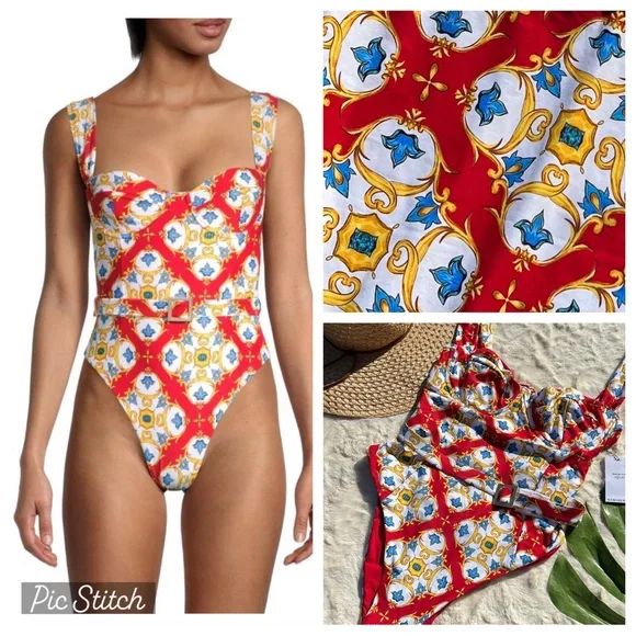 COPY - WeWoreWhat Vintage Danielle Belted One Piece Swimsuit - Picture 1 of 14